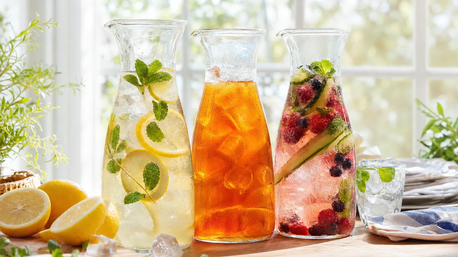 Boissons fraîches maison sans sucre ajouté : limonades, thés glacés et infusions