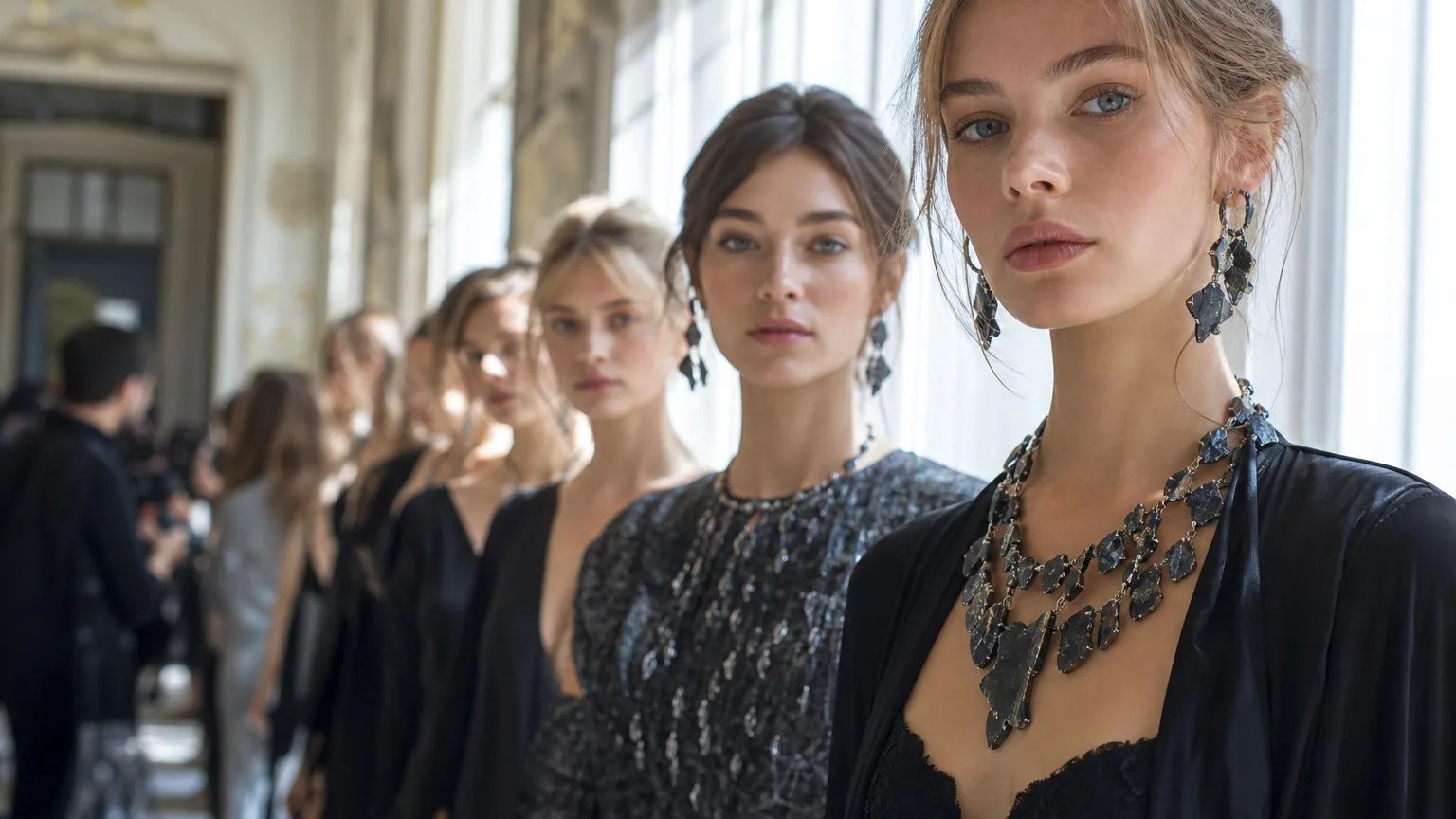 La marque de bijoux Karagandy présente sa collection inspirée du charbon lors de la Fashion Week de Milan