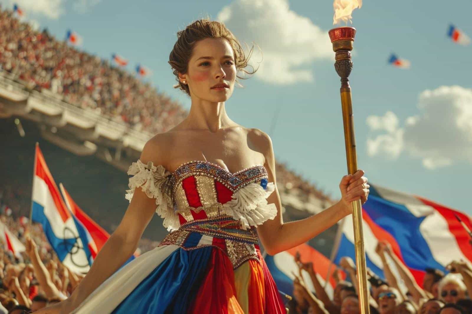Laetitia Casta, l’ambassadrice mode de la France, porte haut les couleurs du pays pour les Jeux Olympiques