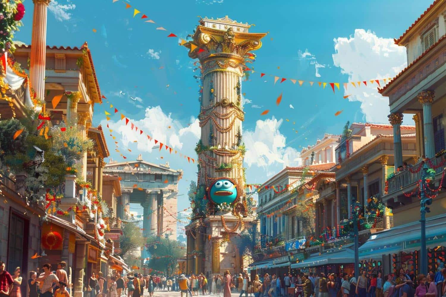 Le Minion Renaissant Éclaire Athènes, S’ajoutant aux Décorations Festives de la Ville