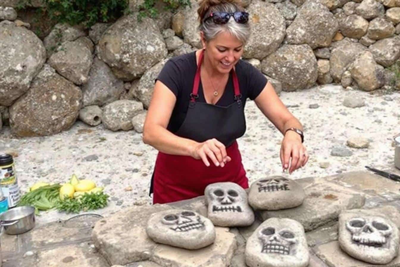une femme honore les défunts en préparant les recettes gravées sur leurs pierres tombales