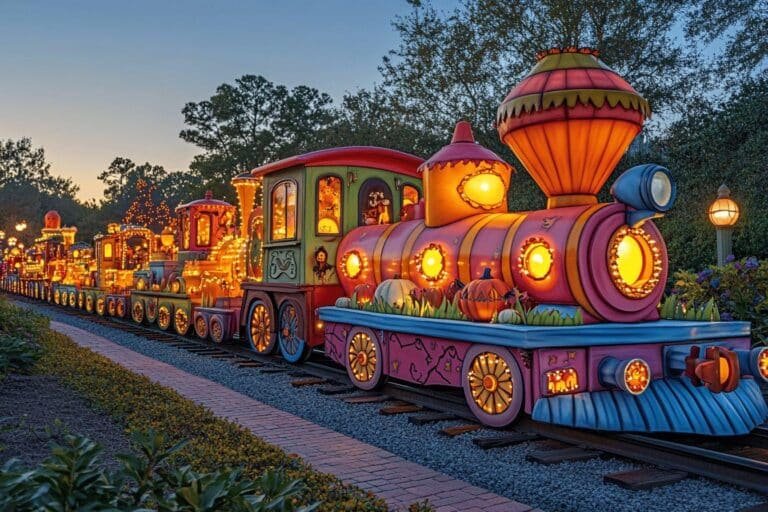 décorations d’halloween inspirées du train des sept nains font leur apparition au Magic Kingdom