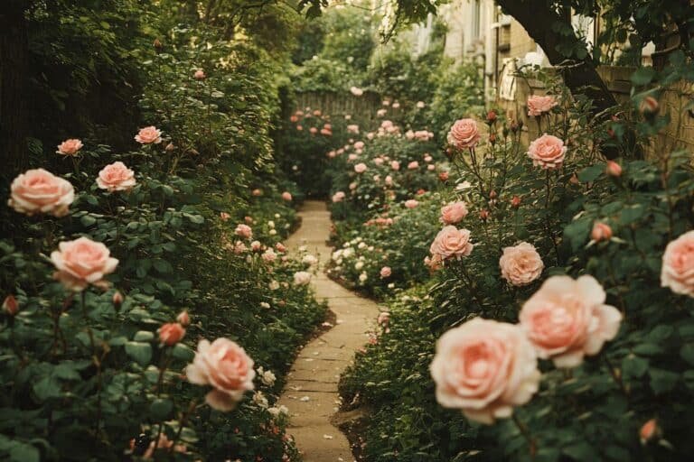 découvrez un jardin de roses étroit à Londres, alliant douceur et fantaisie de la campagne anglaise