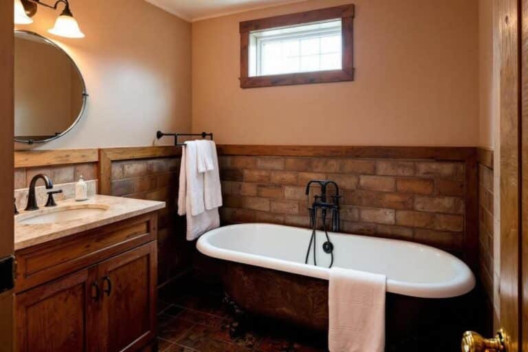 design d’une salle de bains rustique alliant charme ancien et touches modernes