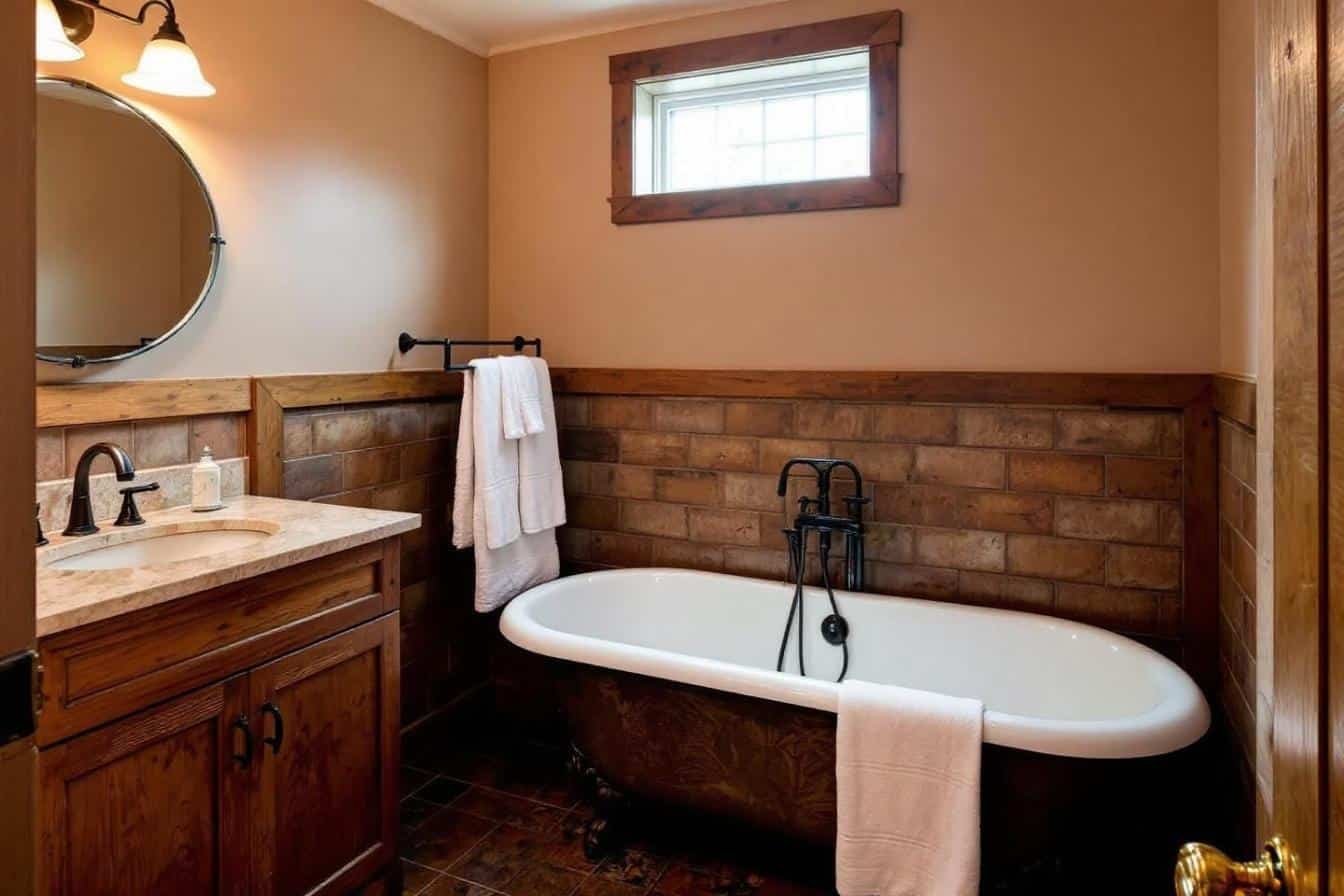 design d’une salle de bains rustique alliant charme ancien et touches modernes