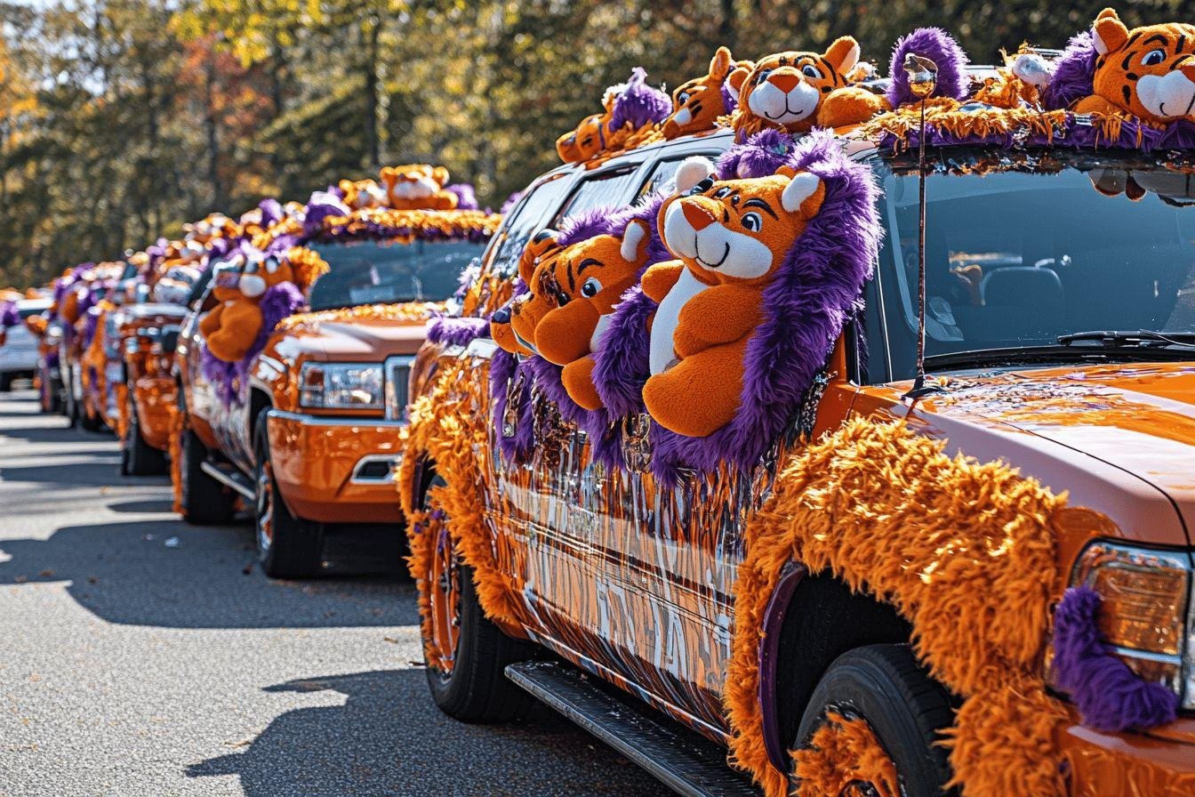 La tradition des supporters de Clemson : personnaliser leurs voitures avec des tigres en peluche et autres décorations