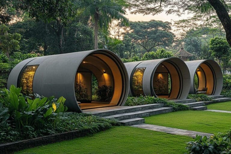 Quatre abris cintrés de RAD+ar : une extension innovante d’un jardin en terrasses au nord de Jakarta
